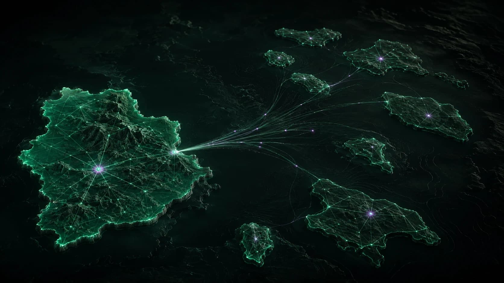 Illustration conceptuelle d’une cellule territoriale reliée à plusieurs autres cellules